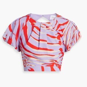 ONE 33 SOCIAL Open Back Cropped Printed Crepe de Chine Top Size 8 NWT